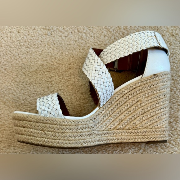 Aerosoles ‘Kathy’ Platform Wedge LEATHER Woven White Strap Wicker Heel Size 9 - Picture 6 of 14